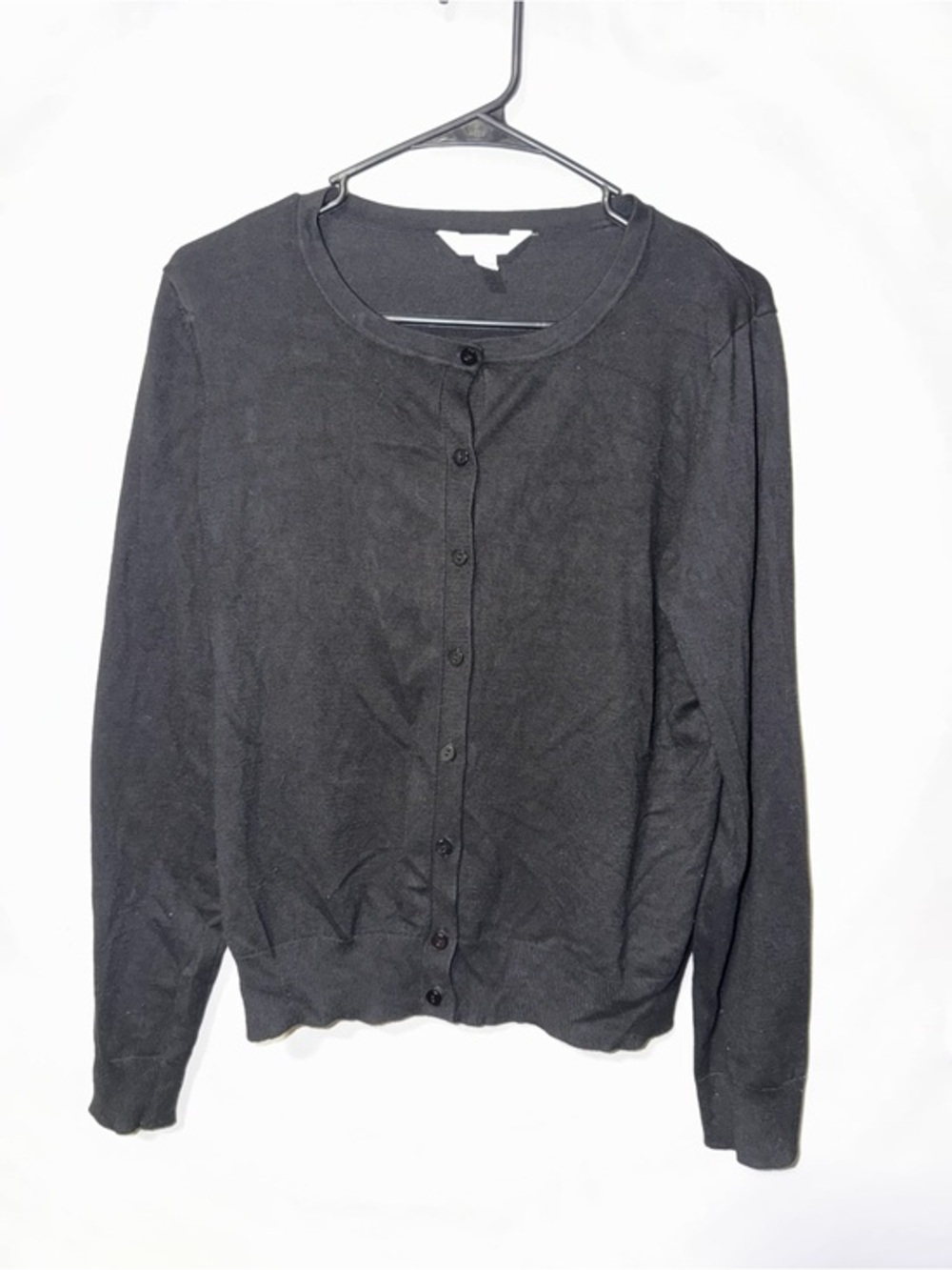 Time and Tru Black Button-Front Crew Cardigan
